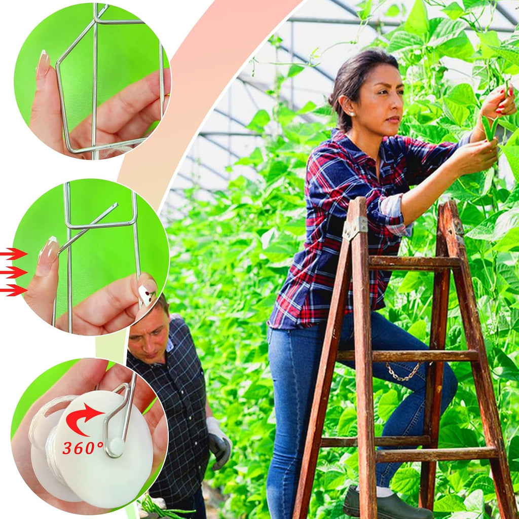 20Pack Tomato Trellis Roller Hooks,Greenhouse Trellising Kit with 100Pcs String Zip Ties for Tomatoes,Vine Twine