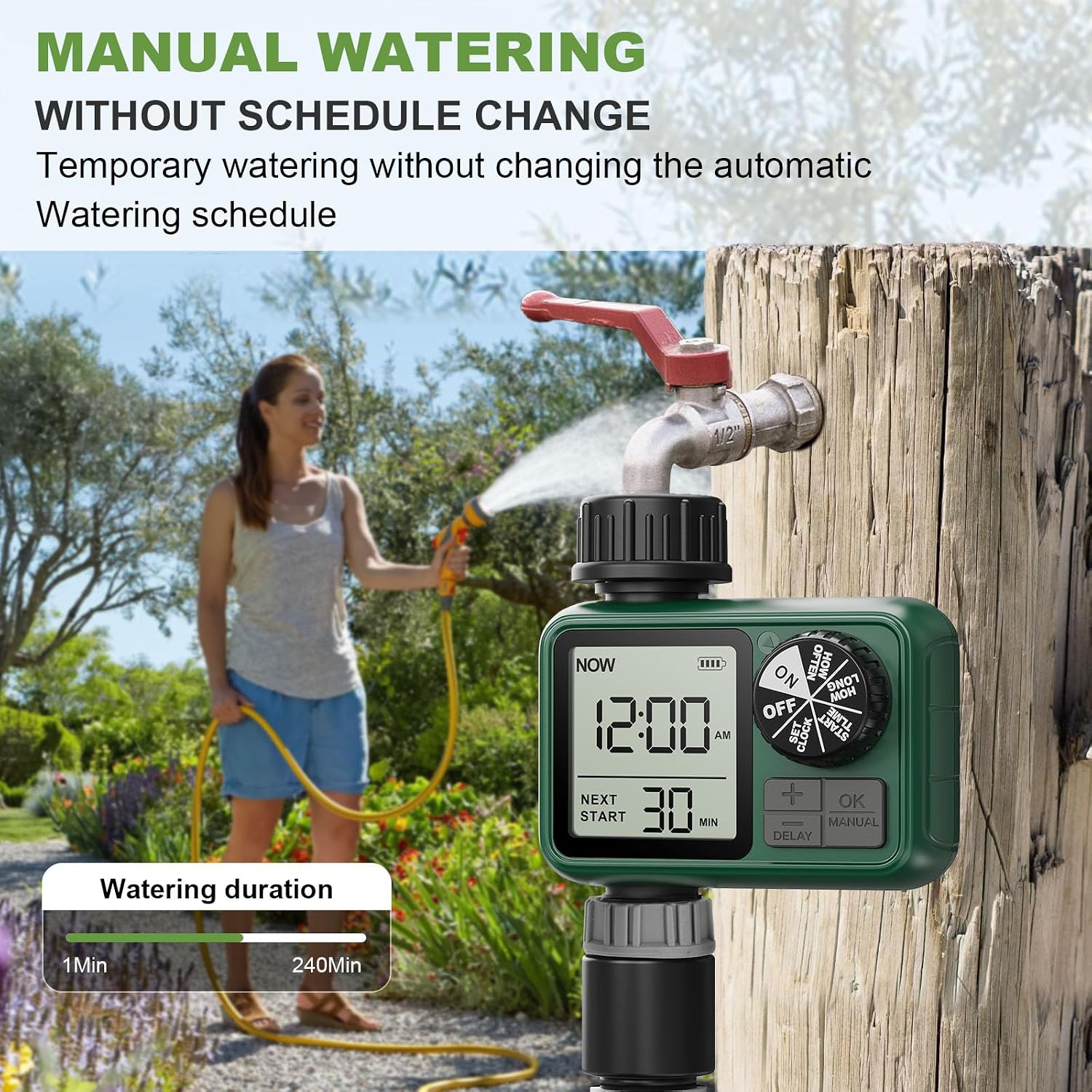 Water Timer for Outdoor Garden Hose, Sprinkler Timer for Garden | Faucet Timer with Auto/Manual/Rain Delay Mode