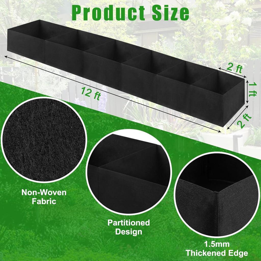 VZZNN 2Pack 12x2x1ft Fabric Raised Garden Bed - 6 Grids Plant Grow Bags, Outdoor Planter Box Non-Woven Fabric Patio