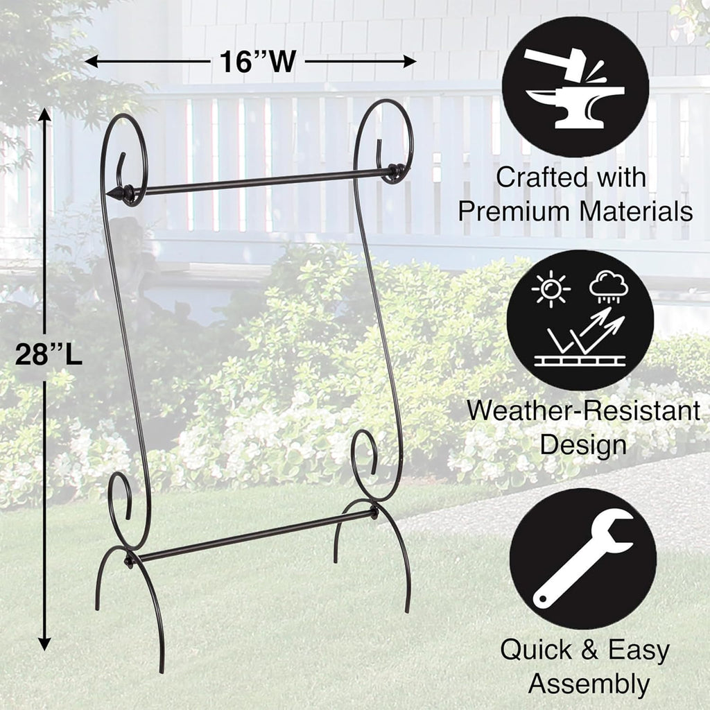 Evergreen Scroll American Garden Flag Stand | Premium Metal Iron Flag Holder Stand | Fits 12x18 Garden Flags for