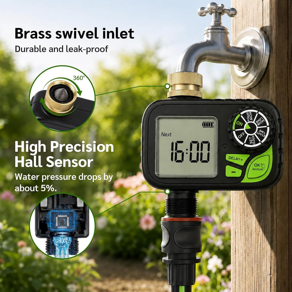 Sprinkler Timer for Garden Hose, Water Timer with Rain Delay, IP55 Weatherproof, Fits Standard 3/4" NH Hose Faucet