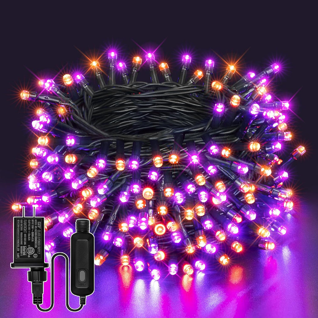 Guhope 33FT 100 LED Halloween Lights, Orange + Purple Halloween Lights Outdoor with 8 Lighting Modes, Waterproof String Lights for Halloween Christmas Outdoor Party Yard Garden Decoration