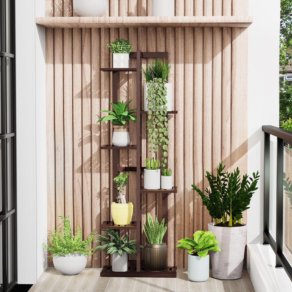 DolceLuna Plant Stand Indoor 6 Tier, Bamboo Plant Shelf Corner Flower Rack | Elegant 46 Inch Tall for Multiple Plants