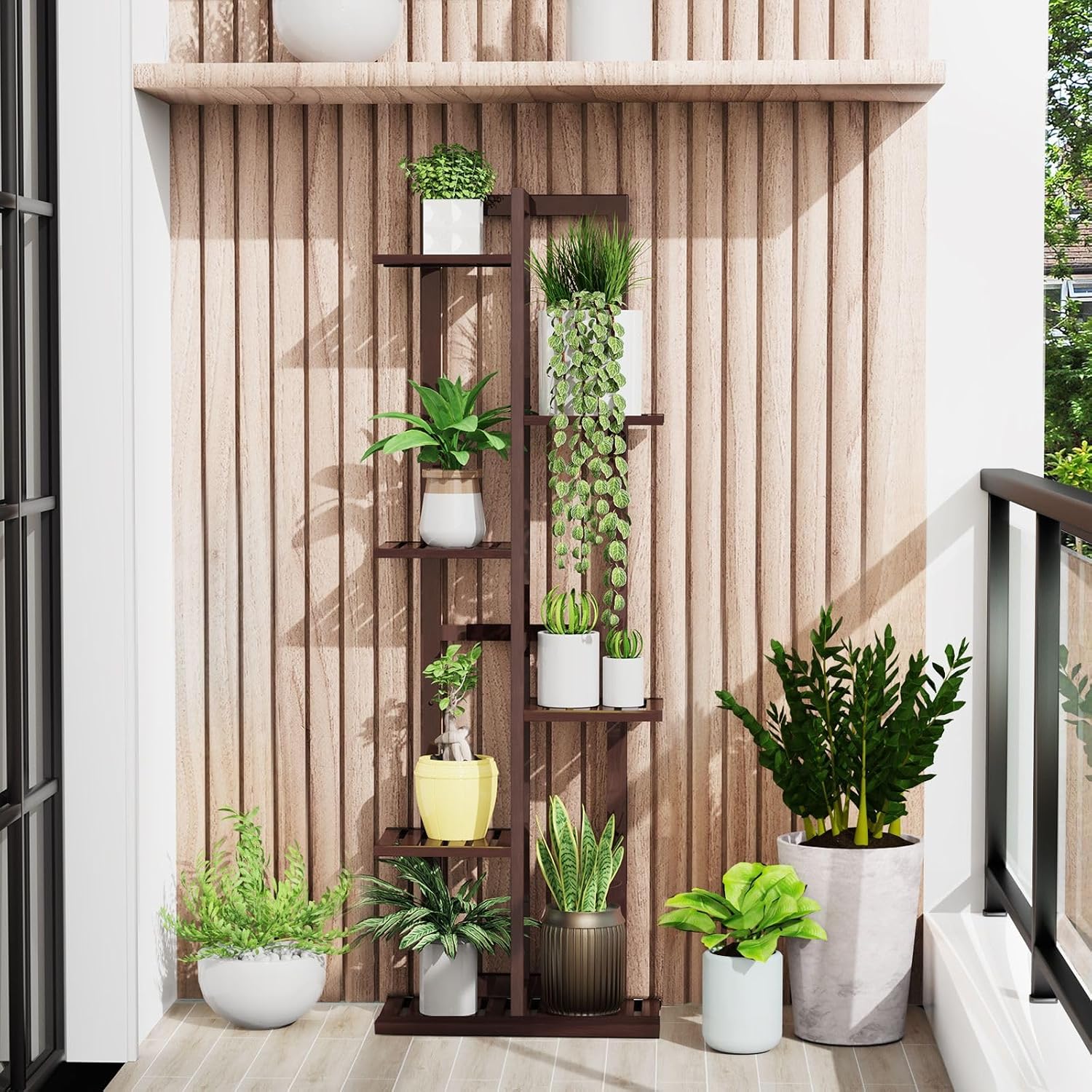 DolceLuna Plant Stand Indoor 6 Tier, Bamboo Plant Shelf Corner Flower Rack | Elegant 46 Inch Tall for Multiple Plants