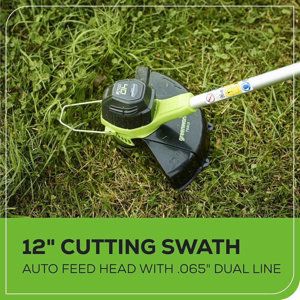 Greenworks 40V 12 in String Trimmer & 390 CFM Blower Combo, 2.0 Ah Battery