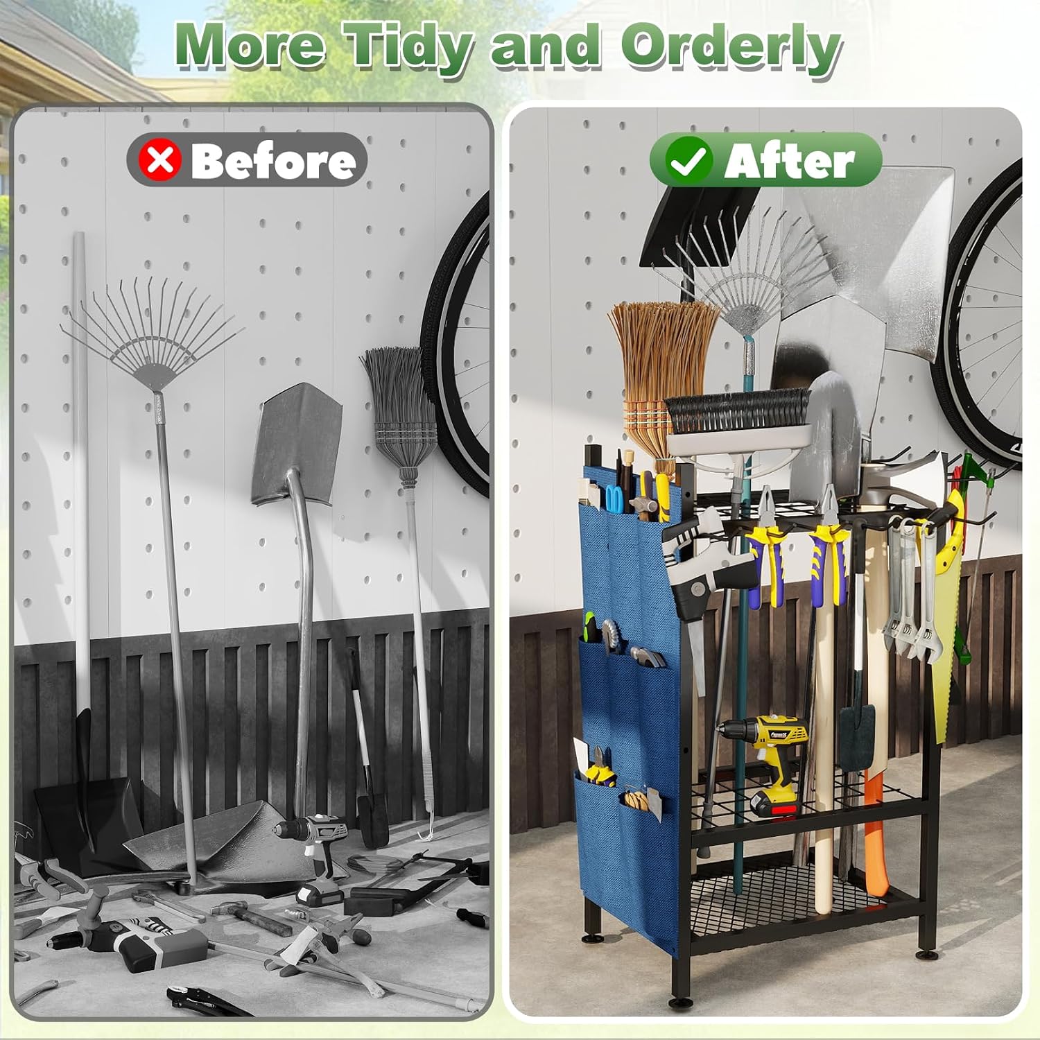 Garden Tool Organizer, Garden Yard Tool Rack for Garage, Garage Organization and Storage, Metal Yard Tools Storage up