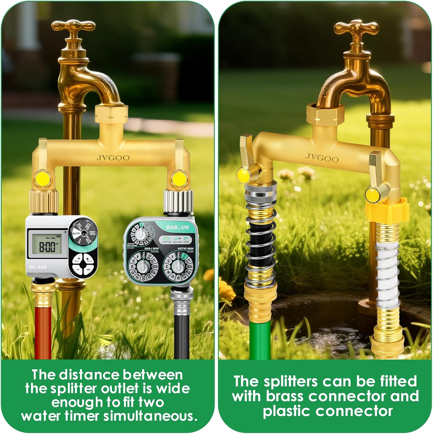 Garden Hose Splitter, Brass 2 Way Hose Splitter, 3/4" Water Hose Splitter 2 Way Heavy Duty with Metal Shutoff Valve and