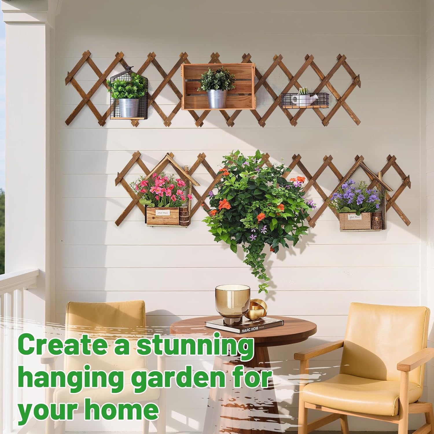 2Pcs 13x78 Expandable Wood Wall Trellis for Climbing Plants Outdoor/Indoor | Thick Wood, Decorative Lattice Panels for