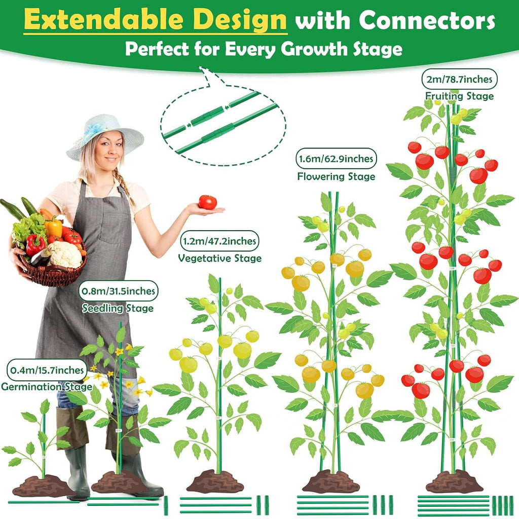 287 PCS Garden Stakes, Fiberglass Tomato Stakes, Garden Sticks | 90 Sets DIY 4ft, 5ft, 6ft, 7ft Plant Stakes with