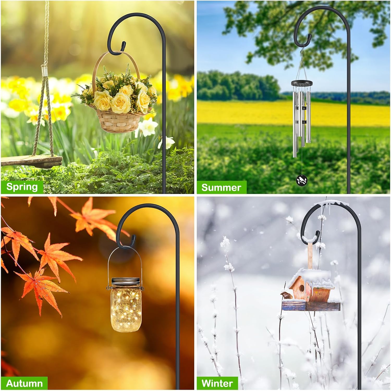 32" Small Shepherd Hooks for Outdoor, Adjustable Decorative Garden Hooks for Solar Lanterns, Hanging Plants, Wind