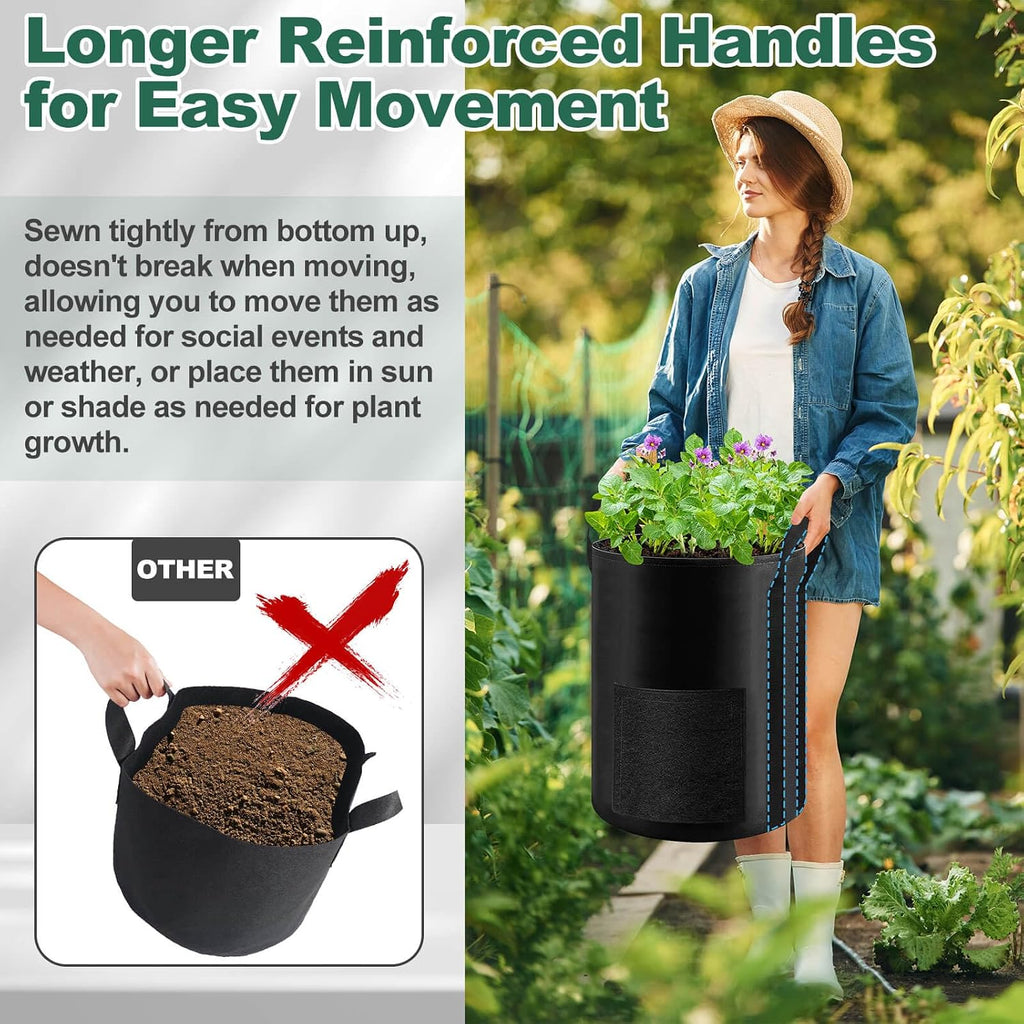 Lezmarket 5 Pack 10 Gallon Potato Grow Bags, Nonwoven Fabric Garden Planters with Reinforced Handle, Large Pots for