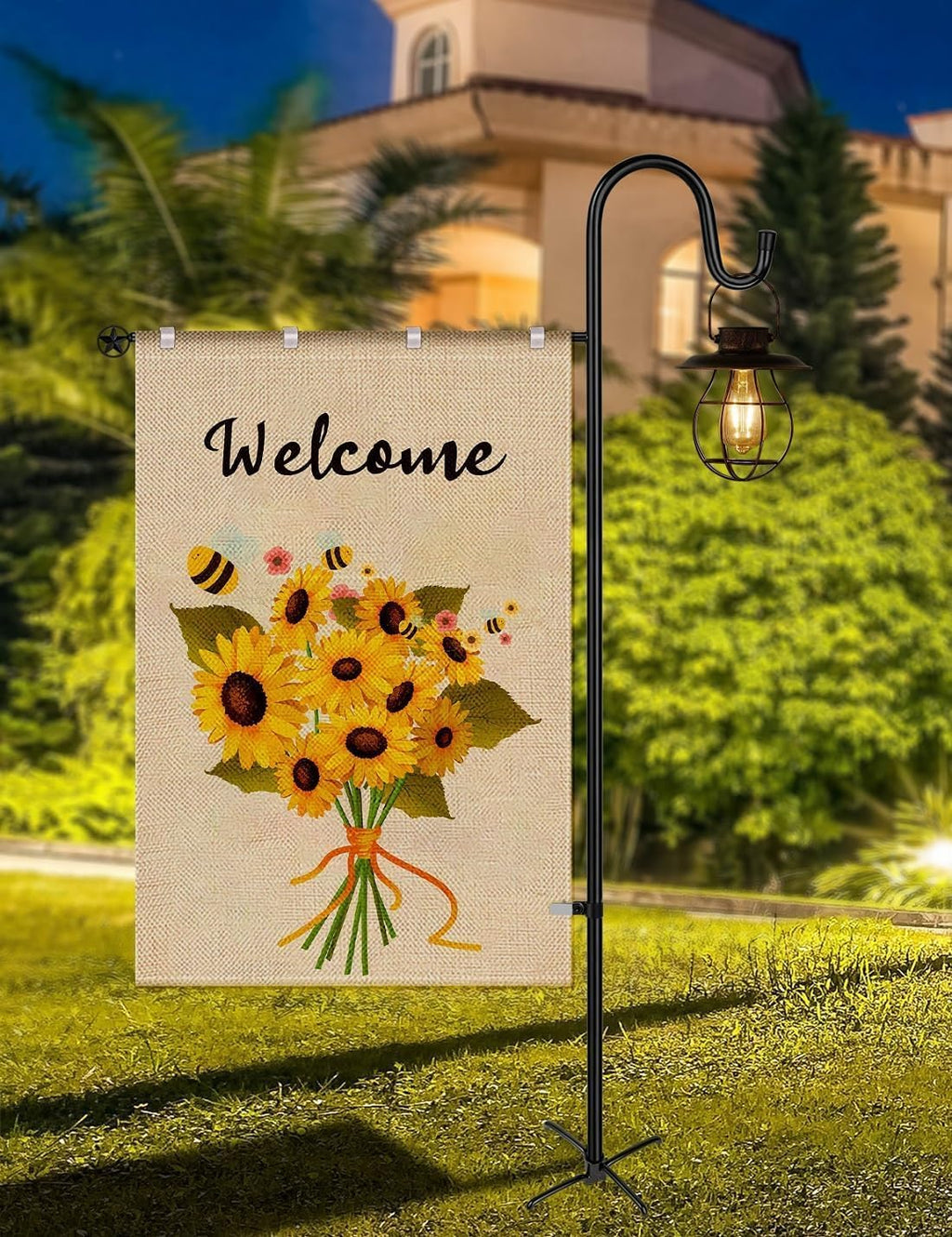 LOPANNY Large Garden Flag Holder Stand Pole for 28 x 40 Flags with Shepherds Hooks for Outdoor - 2 Pack Upgraded Sturdy