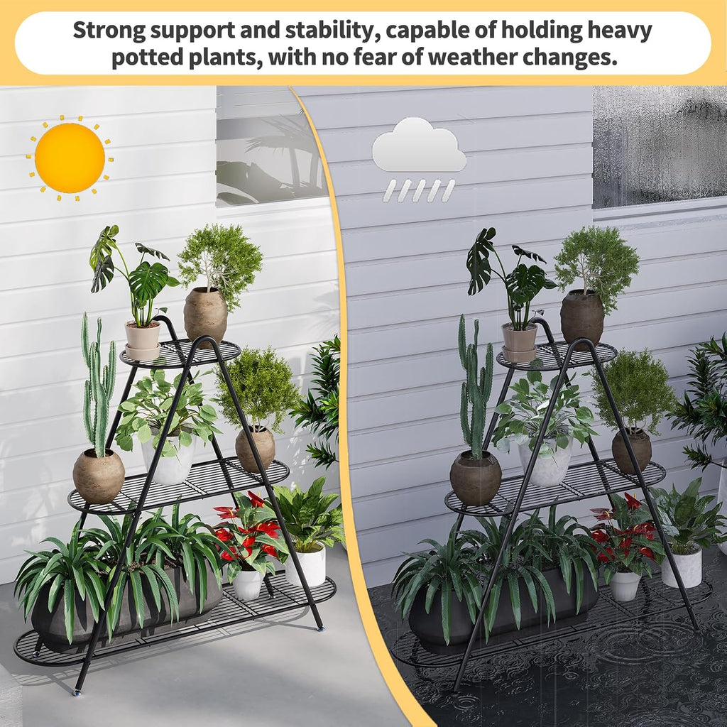 Plant Stand for Patio, 3-Tier Metal Plant Shelf–Indoor/Outdoor Display Rack for Multiple Pots, Heavy Duty Plants