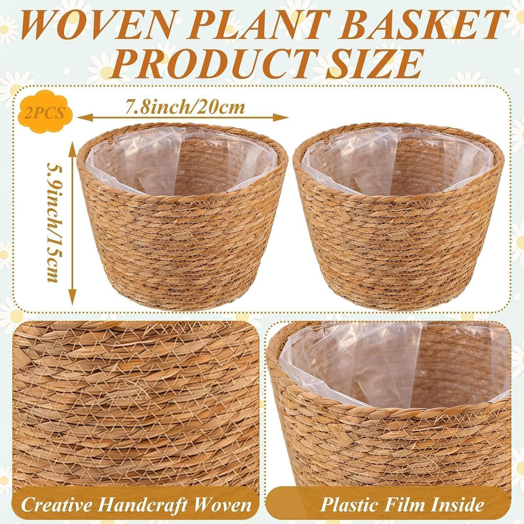 2PCS Seagrass Plant Basket for Indoor and Outdoor,Wicker Planter Basket with Liner for 6 inch Pot,Indoor Plant Pot