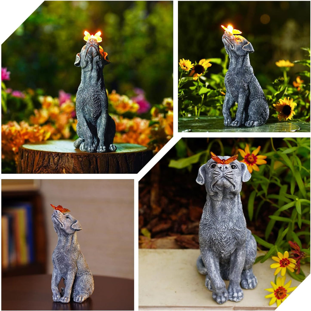 Dog Statue with Solar Butterfly Garden Decor | Ideal gifts for mom, dad or birthdays, beautifully crafted outdoor
