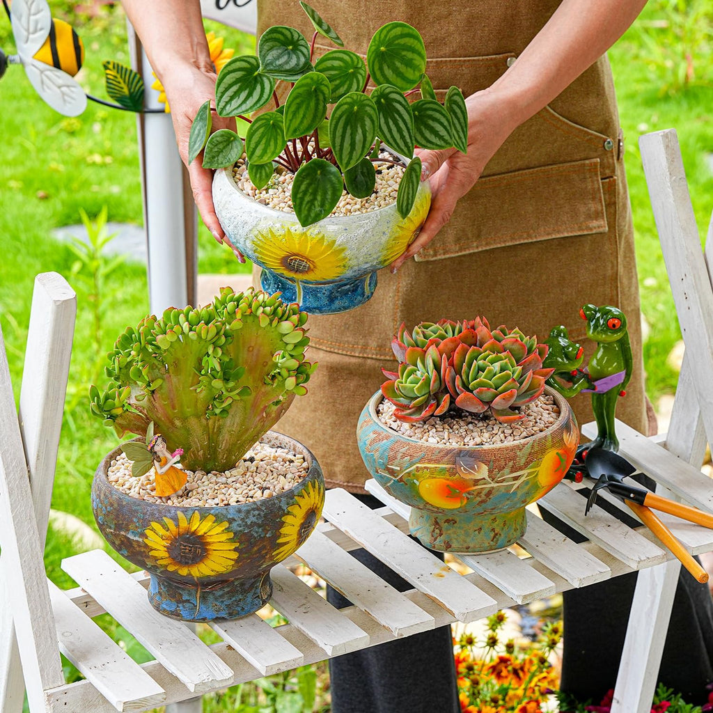 Sungmor Small Succulent Planters Set of 2, Beautiful Hand Crafted Ceramic Plant Pots Cute Cactus Pot, 6.5 Inch Flower