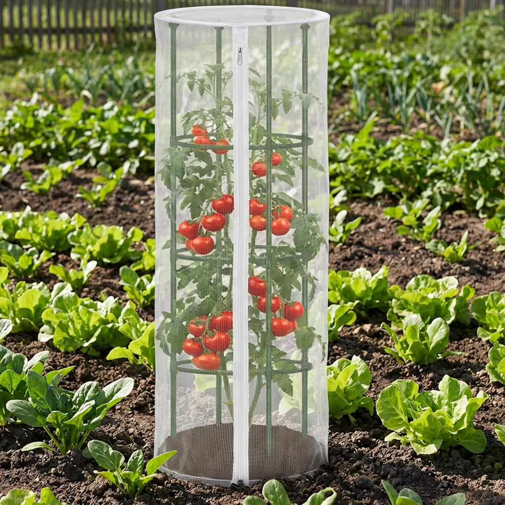 4 Pcs Garden Bird Netting Cover for Round Tomato Cage, 59" x 18" Tomato Trellis Insect Barrier Protection Mesh, Plant
