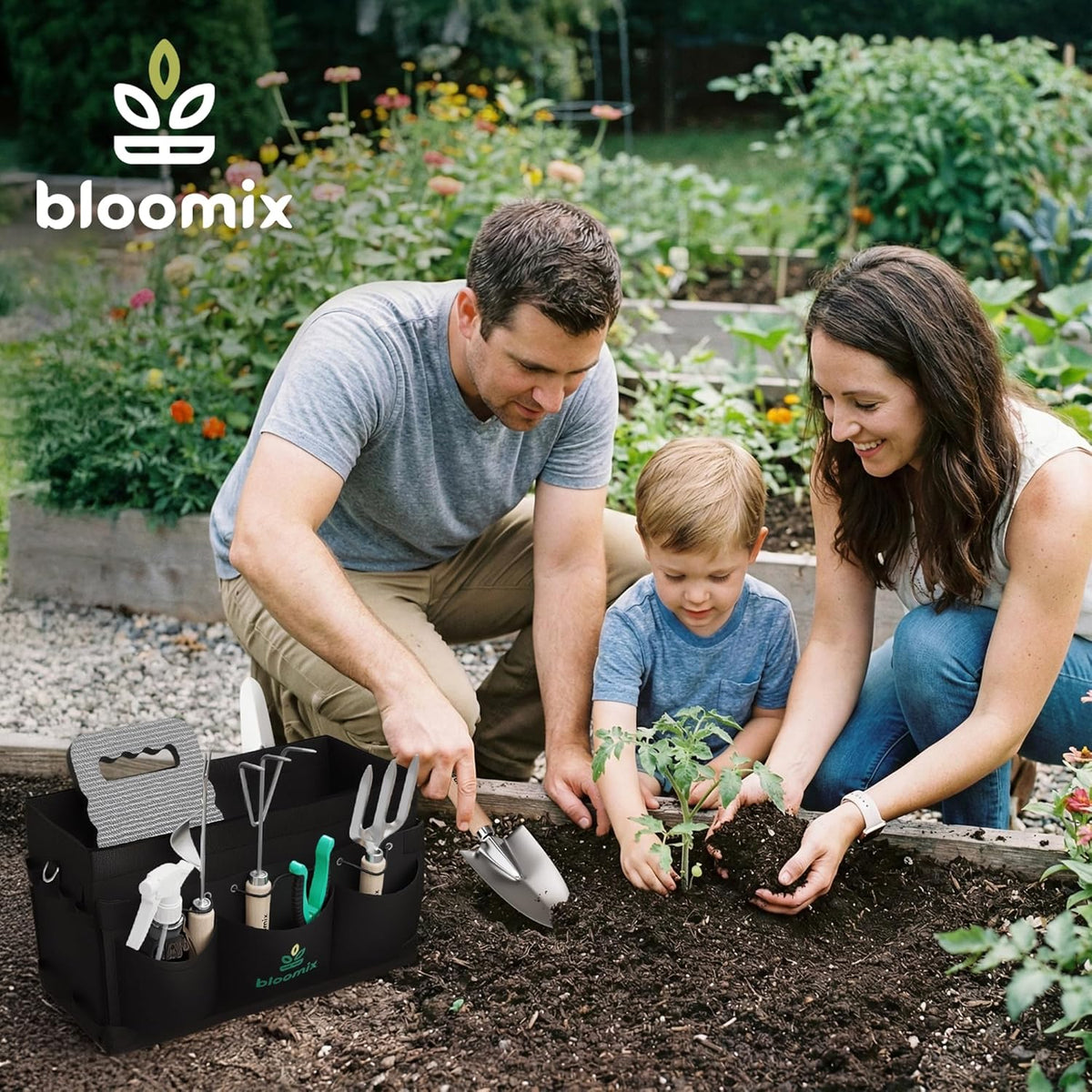 Bloomix 12Pcs Gardening Tools Set - Heavy Duty Garden Tools Set with Tool Bag, Kneeling Pad, Apron & More Garden