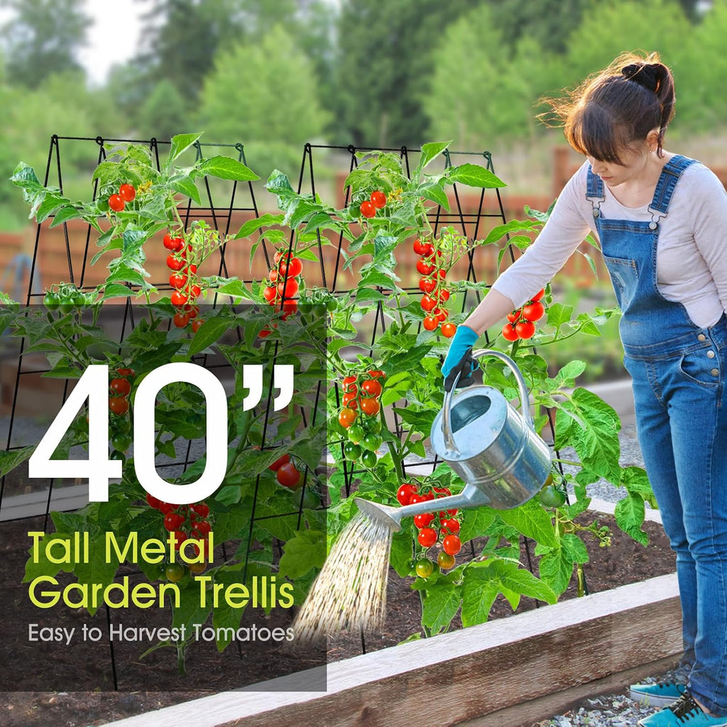 RIFNY Cucumber Trellis for Raised Bed, Garden Trellis 16.5 x 40 Inch, Black | 2 PCS Metal Trellis for Climbing Plants