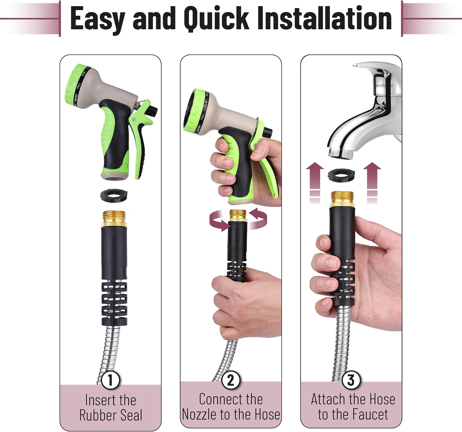 UNCO- Metal Garden Hose with 10 Functions Spray Nozzle, 100 Feet, No Kink | Stainless Steel, Durable Flexible Water