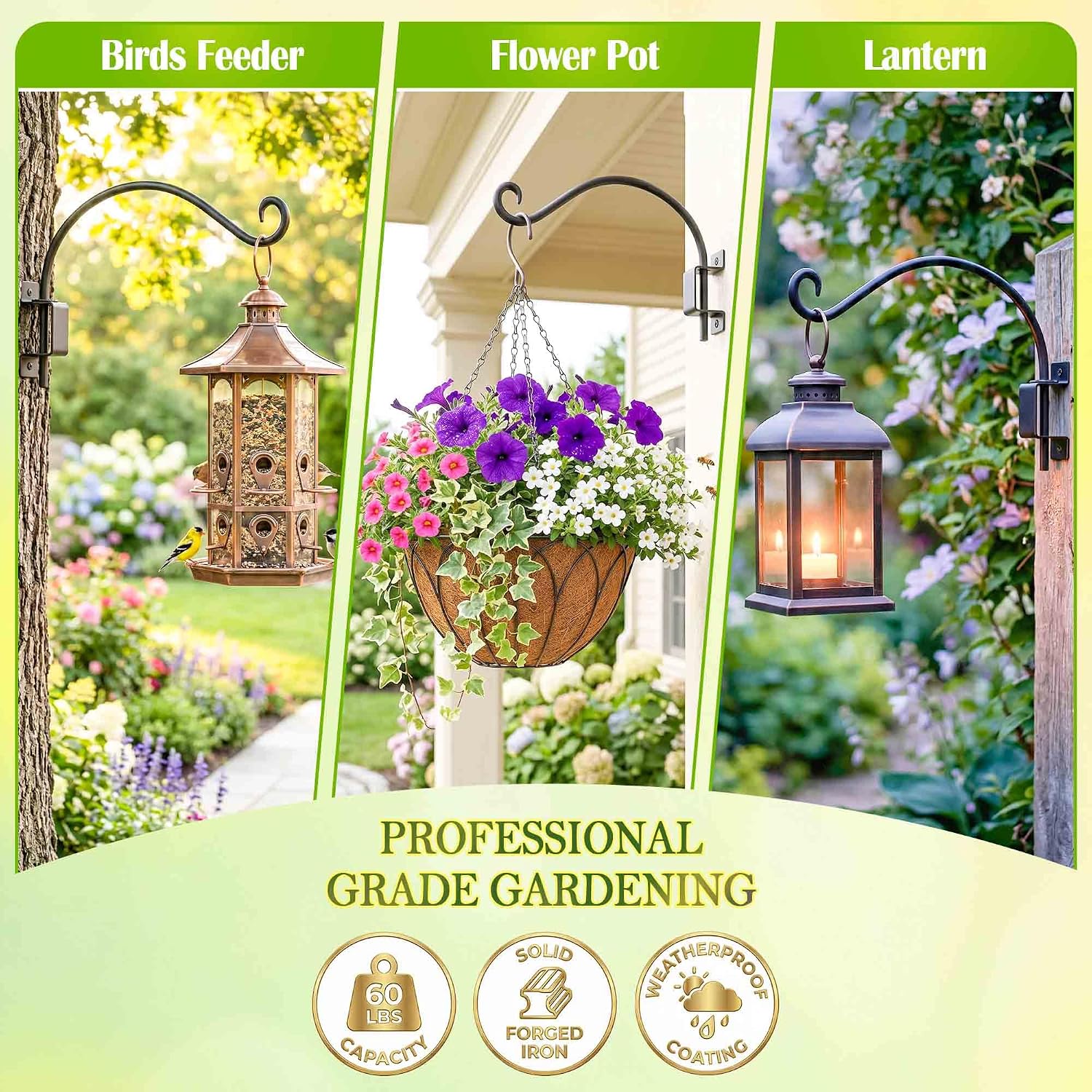 Qiang Ni Swivel Plant Hanger-16 Inch 60 lbs Capacity Bird Feeder Bracket | 45°-180° Swivel Adjustable Wall Mount