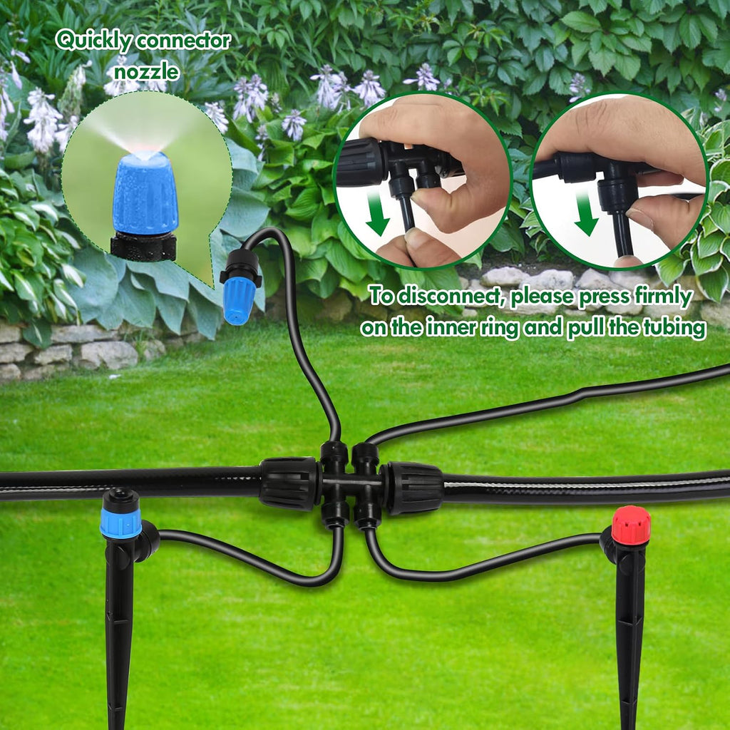 Drip Irrigation Kit, Flantor 190FT Greenhouse Drip Irrigation System Adjustable Garden Watering System with 1/2" & 1/4"