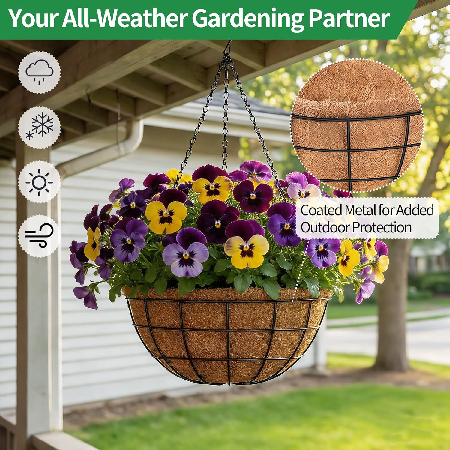 16 Inch Hanging Planters for Outdoor Plants, 2 Pack Large Hanging Baskets | Metal Hanging Baskets for Outdoor Plants