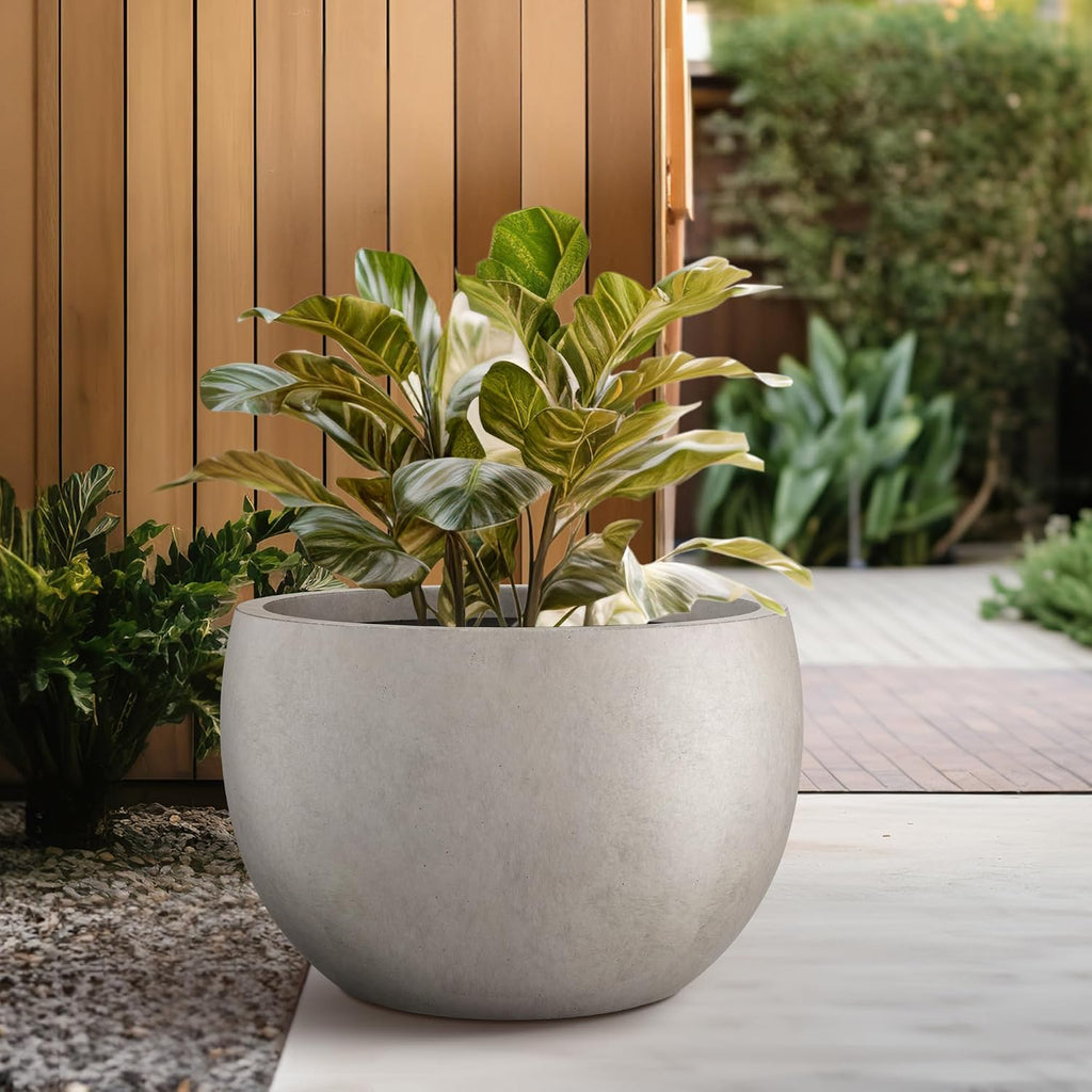 Kante Large Round Bowl Weathered Concrete Planter 20" Dia, Outdoor | Rubber Plug for Indoor, Drainage for Garden