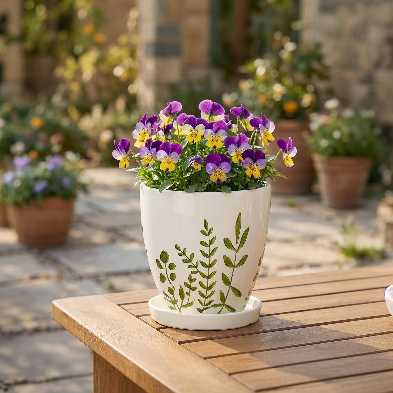 Ceramic Pots for Plants - 6 Inch Plant Pot for Indoor Outdoor Plants, Ceramic Planter with Drainage Hole and Saucer
