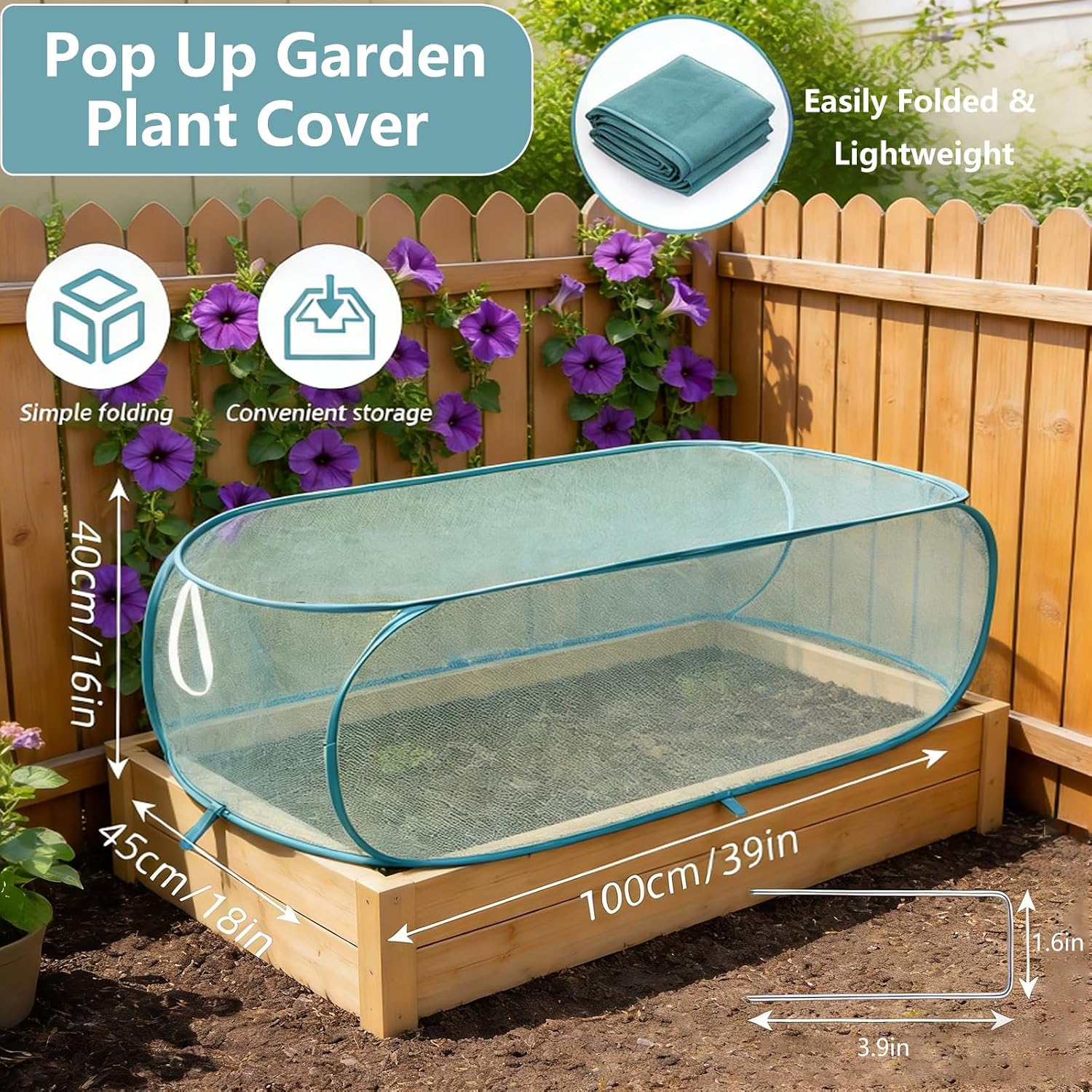 4 Pcs 39"*18"*16" Pop Up Garden Plant Covers for Raised Bed | Mesh Plant Protector,Net Cage Plant Guard for Fruits