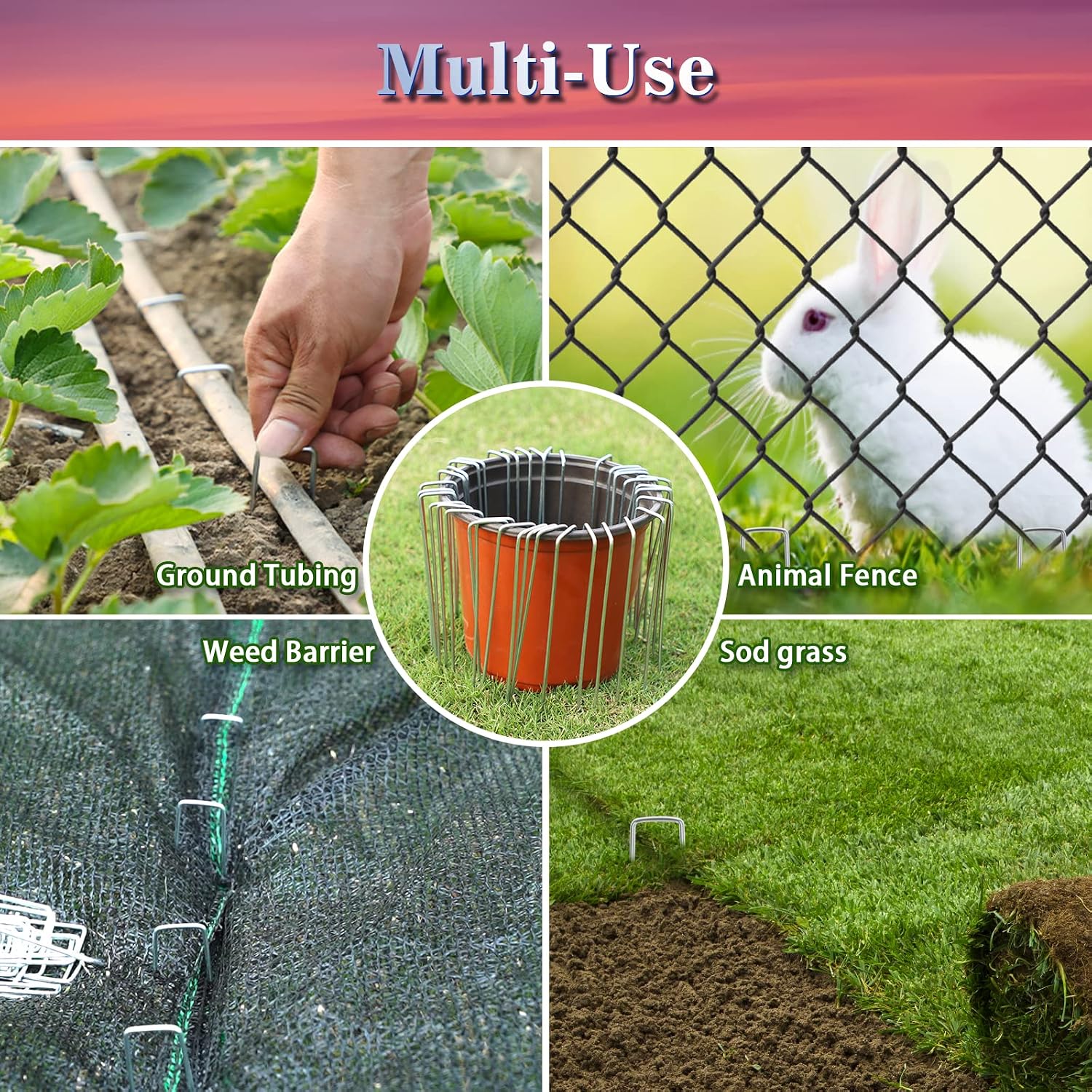 Gtongoko 200 Pack Galvanized Landscape Staples Garden Stakes Plant Cover Stakes 6 Inch 11 Gauge SOD Staples Fence