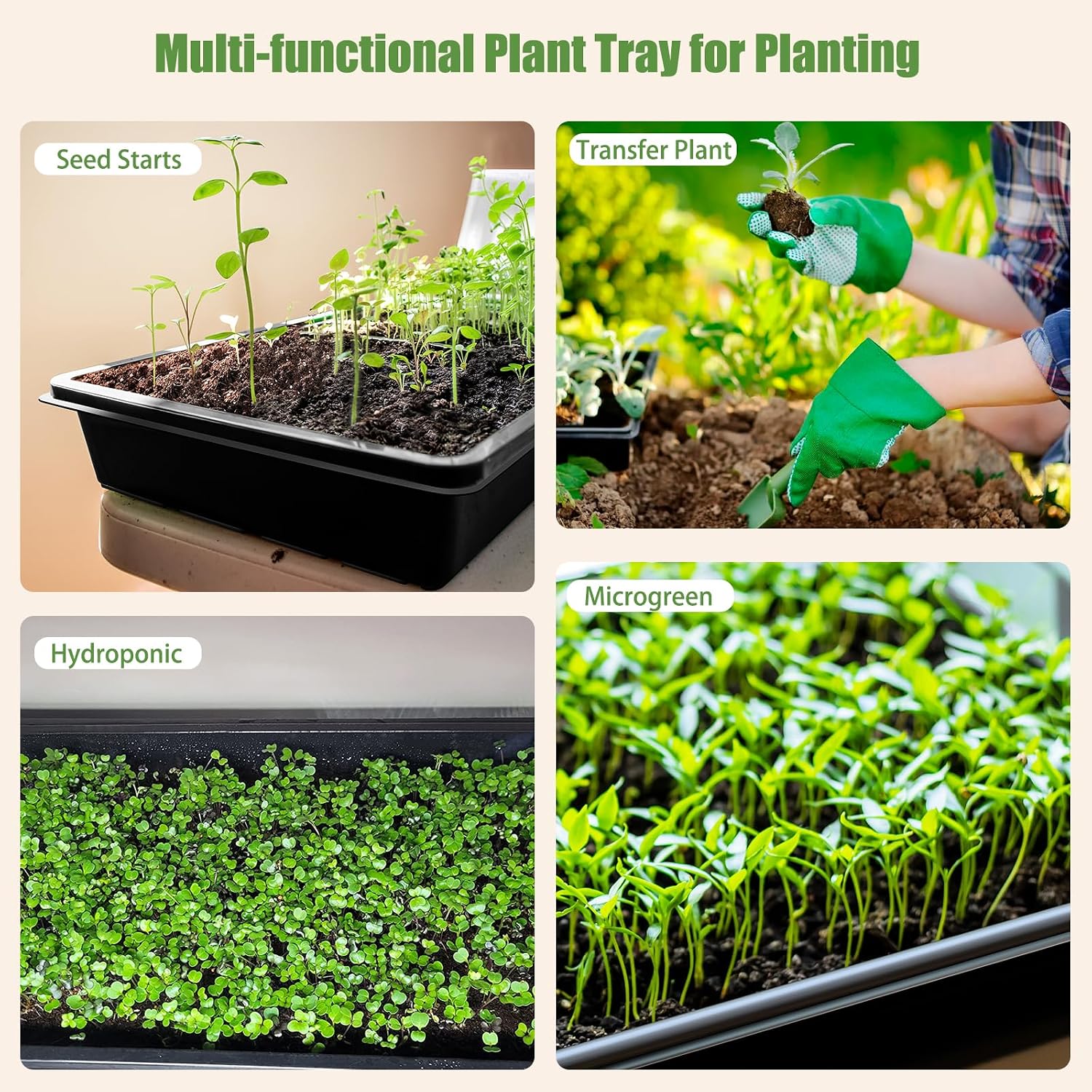 mwellewm 10 Pcs Seed Starter Tray Kit 1014 Seed Starting Trays Square Seedling Plant Tray Planting Sturdy Microgreens