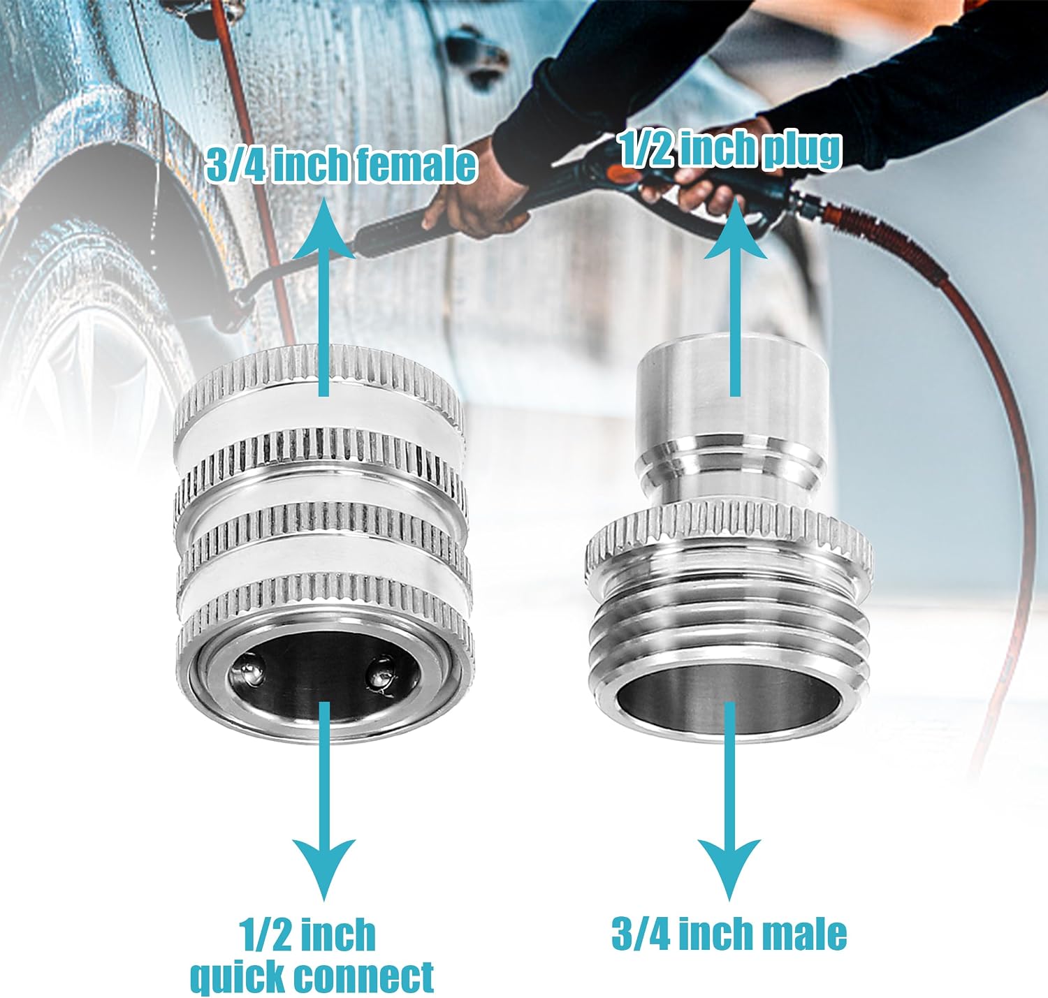 Tool Daily Pressure Washer Adapter Set, Stainless Steel Quick Connect Kit | M22 14mm to 3/8" Quick Disconnect Kit for