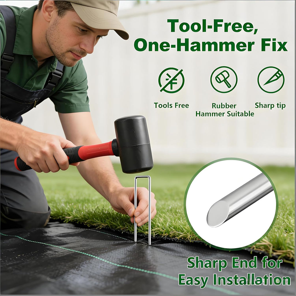 AMAGABELI 6 Inch 500 Pack Galvanized Landscape Staples 11 Gauge Anti-Rust Heavy Duty Garden Stakes Plant Cover Spikes