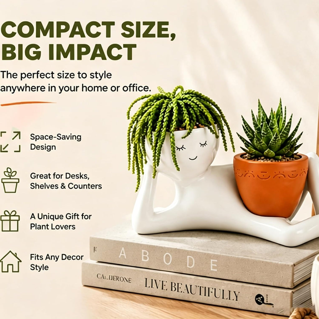 Goofy Garden Planter, Funny Lazy Guy Face Plant Pots with Drainage Hole, 9 Inch Large Resin Head Flower Pot, Cute