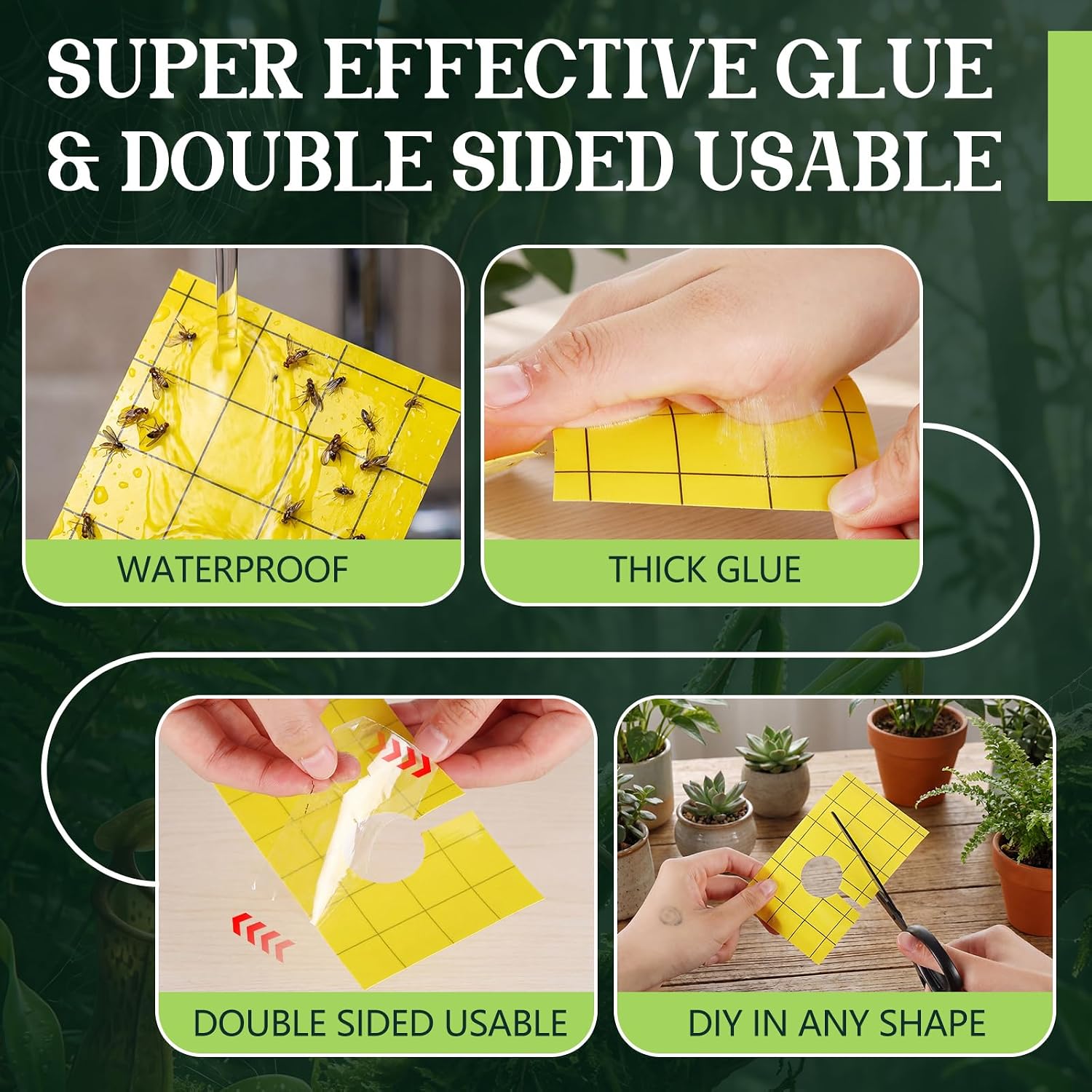 50 Pack Yellow Pre-Cut Sticky Traps Bulk for Gnats 3 x 5 Inch Dual Sided Bug Fly Sticky Traps with Center Hole for