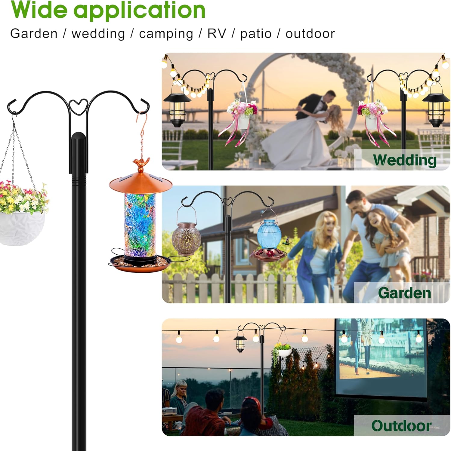 Shepherds Hooks for Outdoor, 2-Pack 92 Inch Heavy Duty Bird Feeder Pole, Garden Pole for Hanging Plants, Lantern