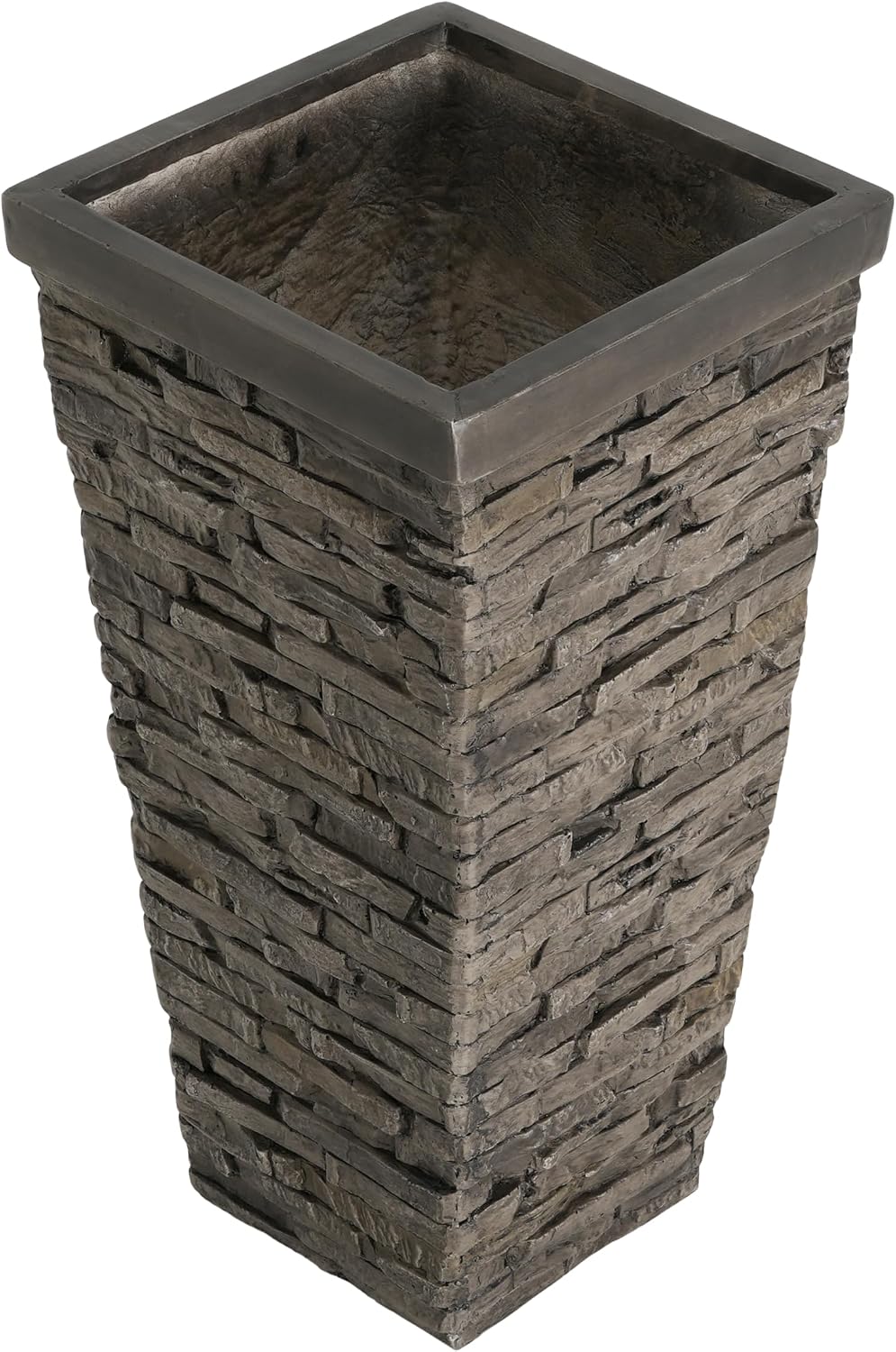 Christopher Knight Home Tall Square Planter Pot with Stone Effect Texture, MGO Outdoor Indoor Planter with Drainage
