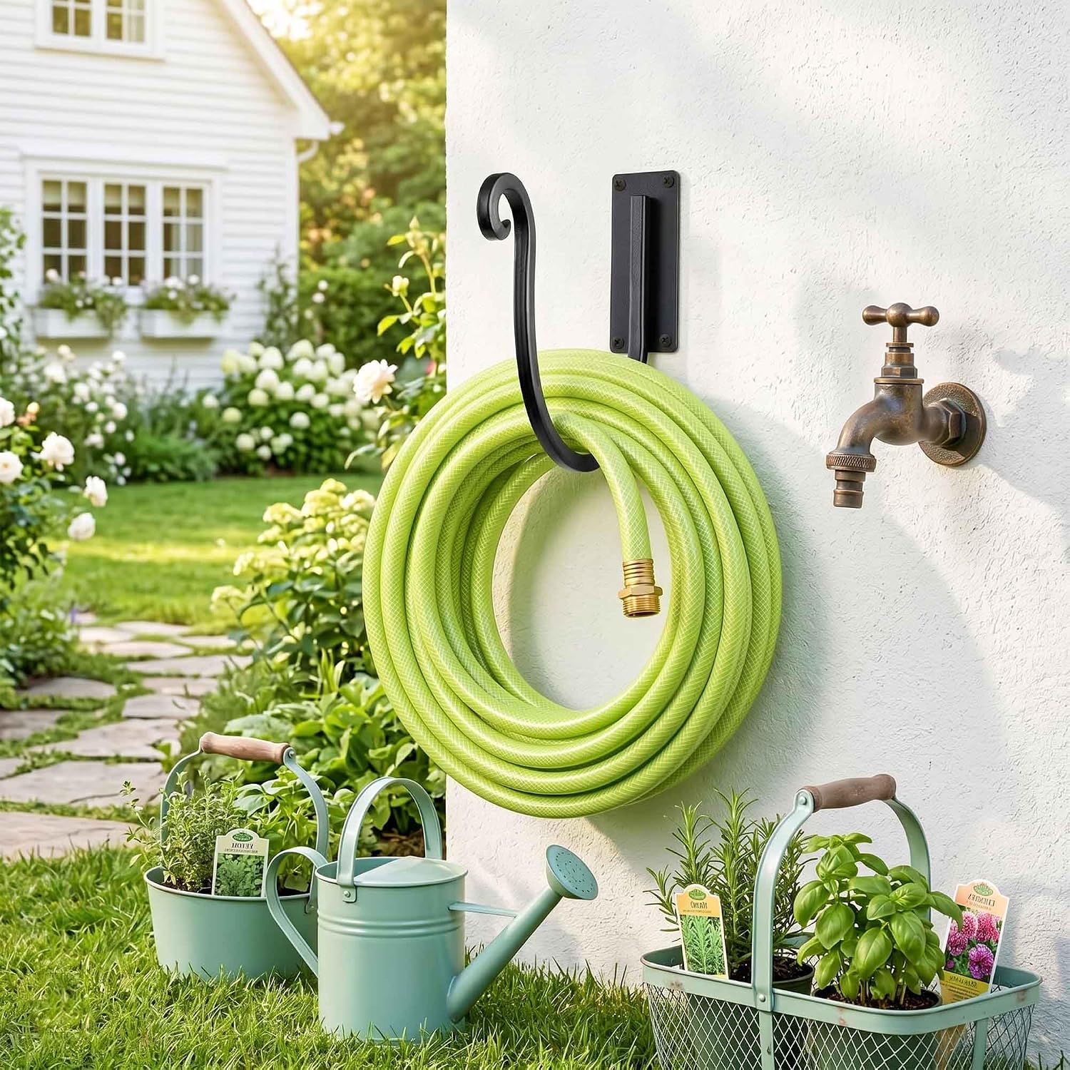 Hose Holders Wall Mount: 2PCs 8-Inch Heavy-Duty Garden Hose Hangers Outdoor | Metal Hand-forged Hose Racks Mount