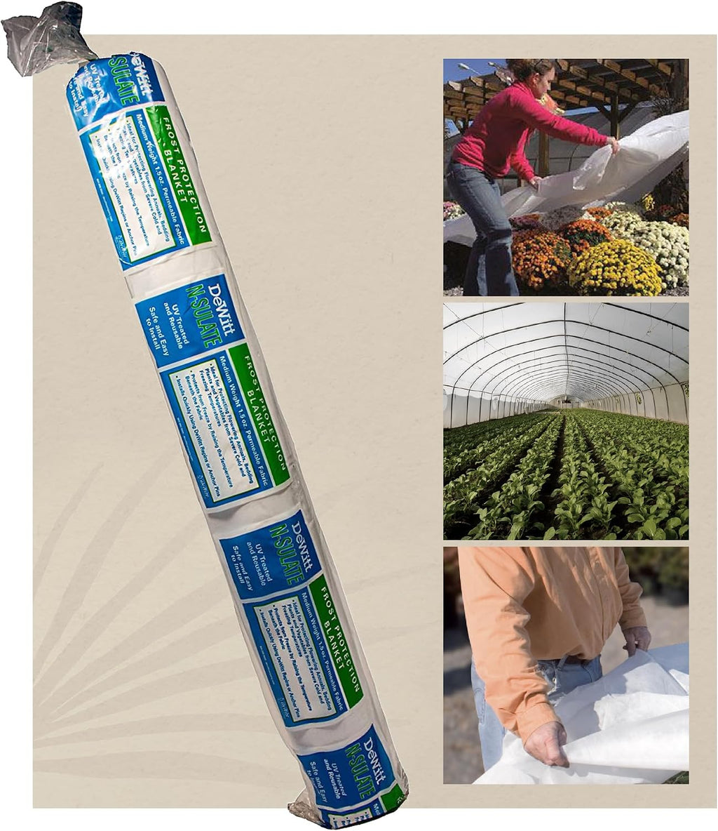 Dewitt N-Sulate Plant Cover Fabric 1.5 oz, 12 x 250 Feet – Frost Cloth Blanket for Vegetables, Flowers, Fruit Trees