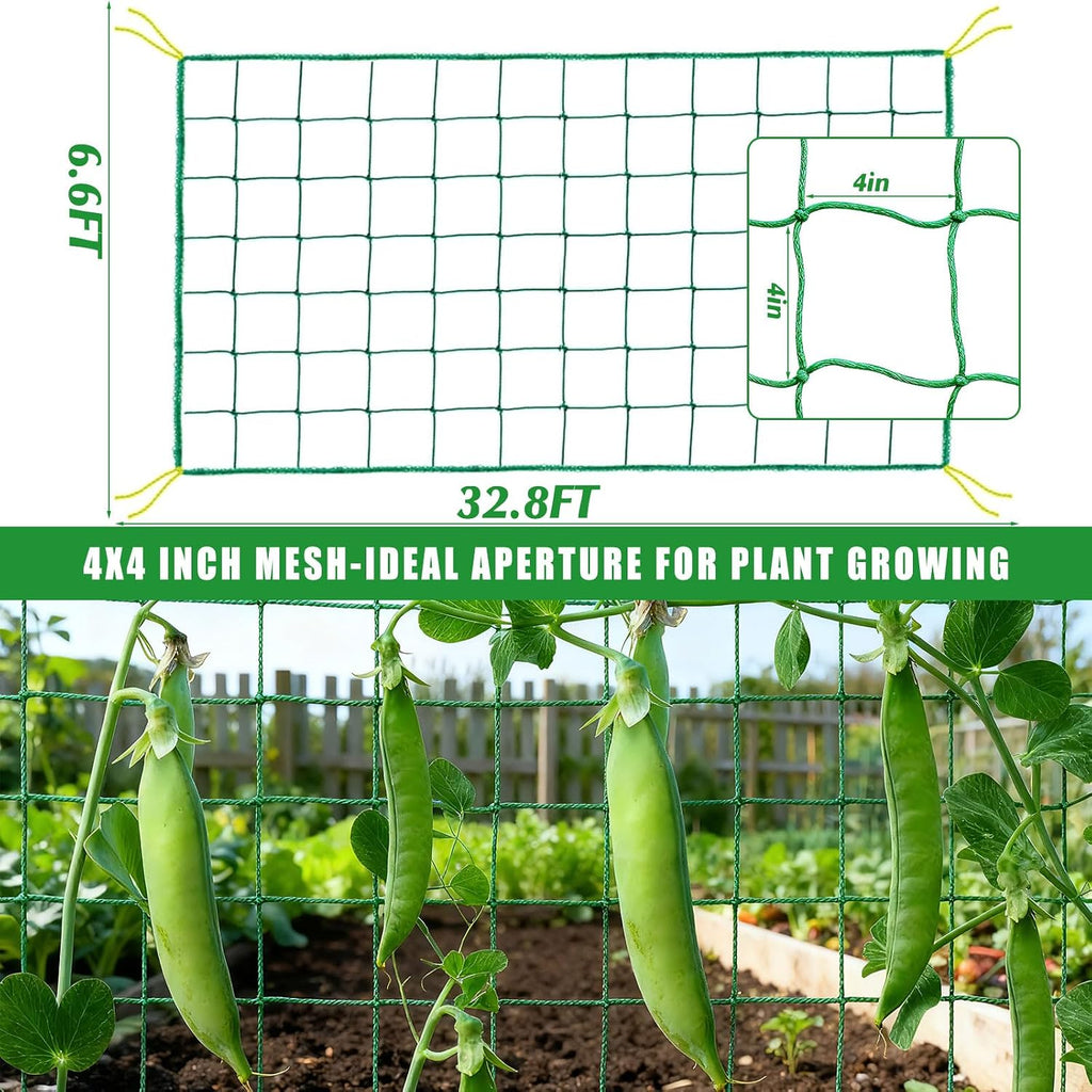 6.6x32.8FT Trellis Netting for Climbing Plants,Trellis Netting with Plant Clips, Heavy-Duty PE Trellis Net for