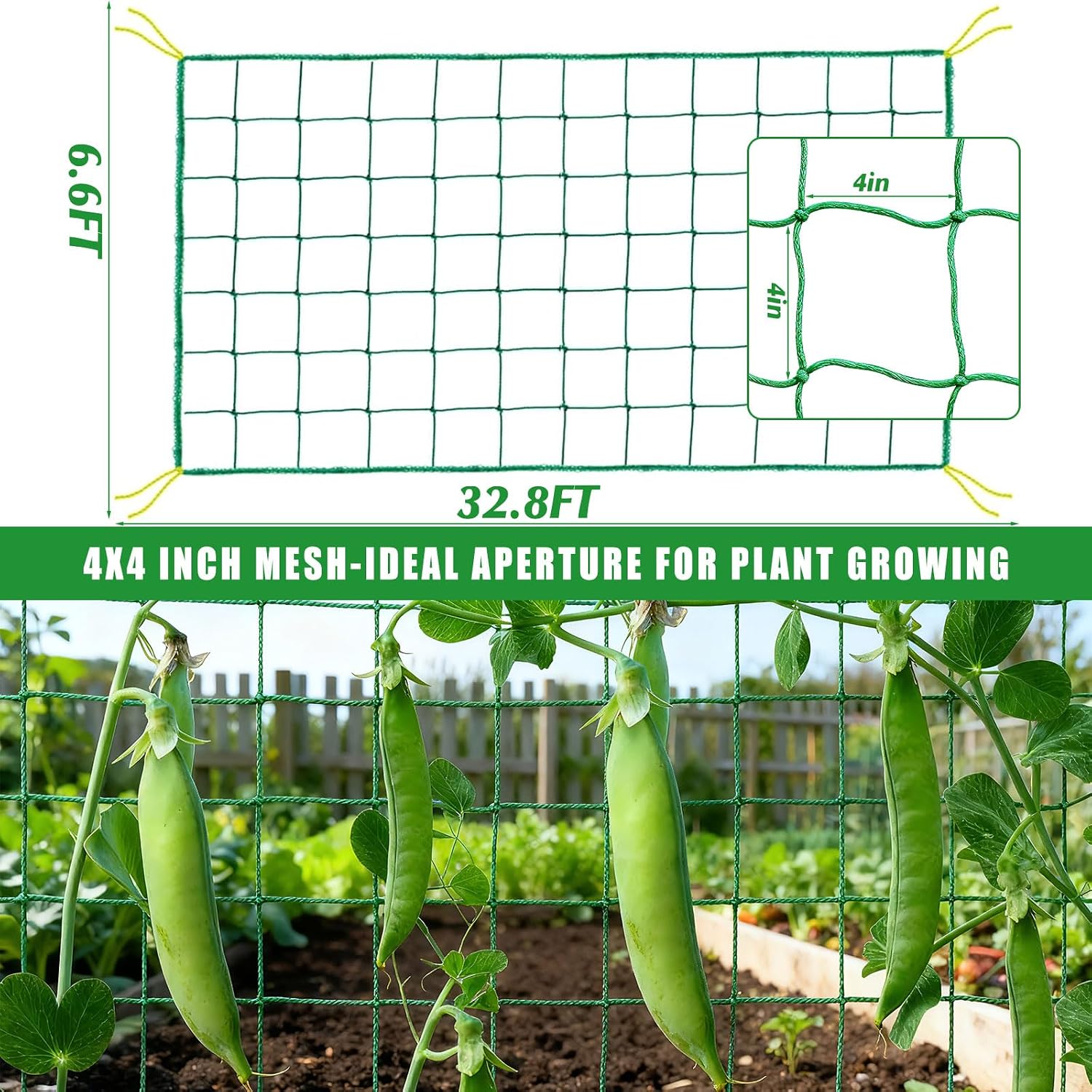 6.6x32.8FT Trellis Netting for Climbing Plants,Trellis Netting with Plant Clips, Heavy-Duty PE Trellis Net for