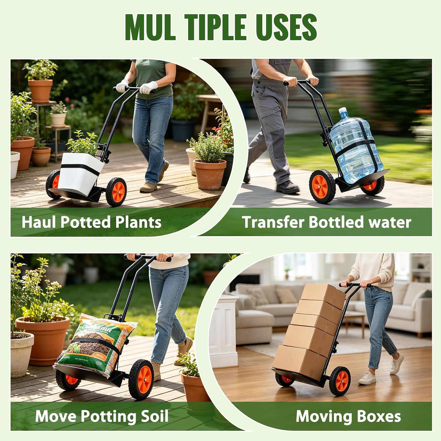 Plant Caddy with Wheels, 180LBS Stable Steel Base, No Deforming | Adjustable arms fit 4-30" pots, Ergonomic &