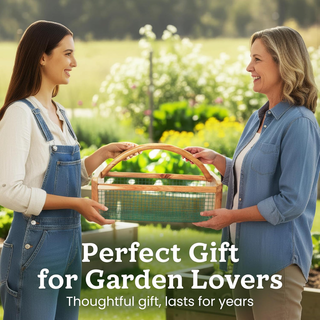 HOMESTEAD Garden Hod Harvest, Durable Acacia Wood Frame with Rotating Handle Basket, Farmhouse Basket for Home