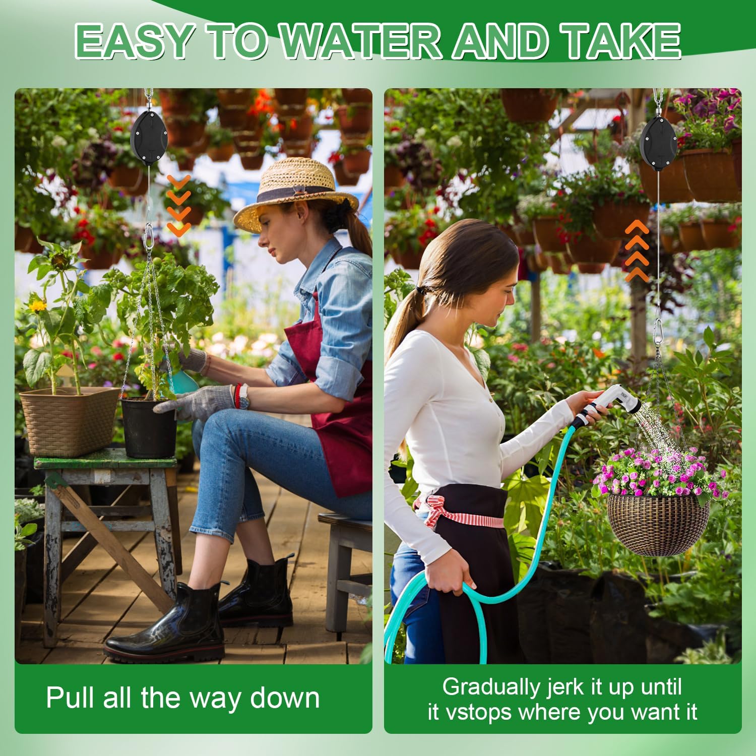 4 Pack Heavy Duty Plant Pulley, Retractable Plant Hanger with Steel Rope | 63" Stainless Steel Rope, Quick Lock