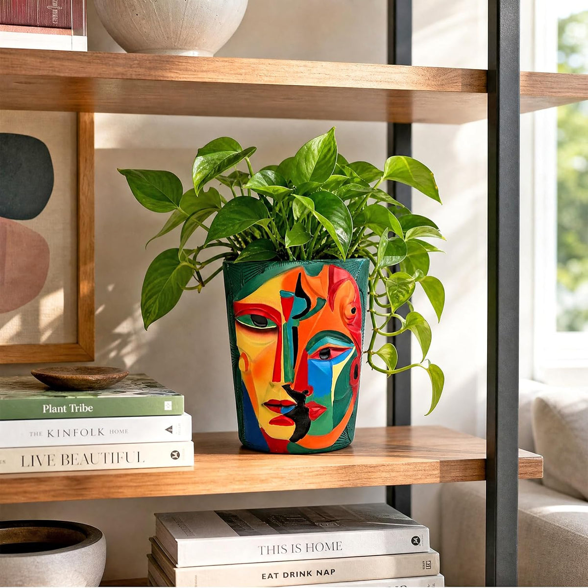 Mrlikale Abstract Face Planter Pots with Drainage Hole for Indoor Plants | 6.6 Inch Hand-Painted Funny Face Flower Pot