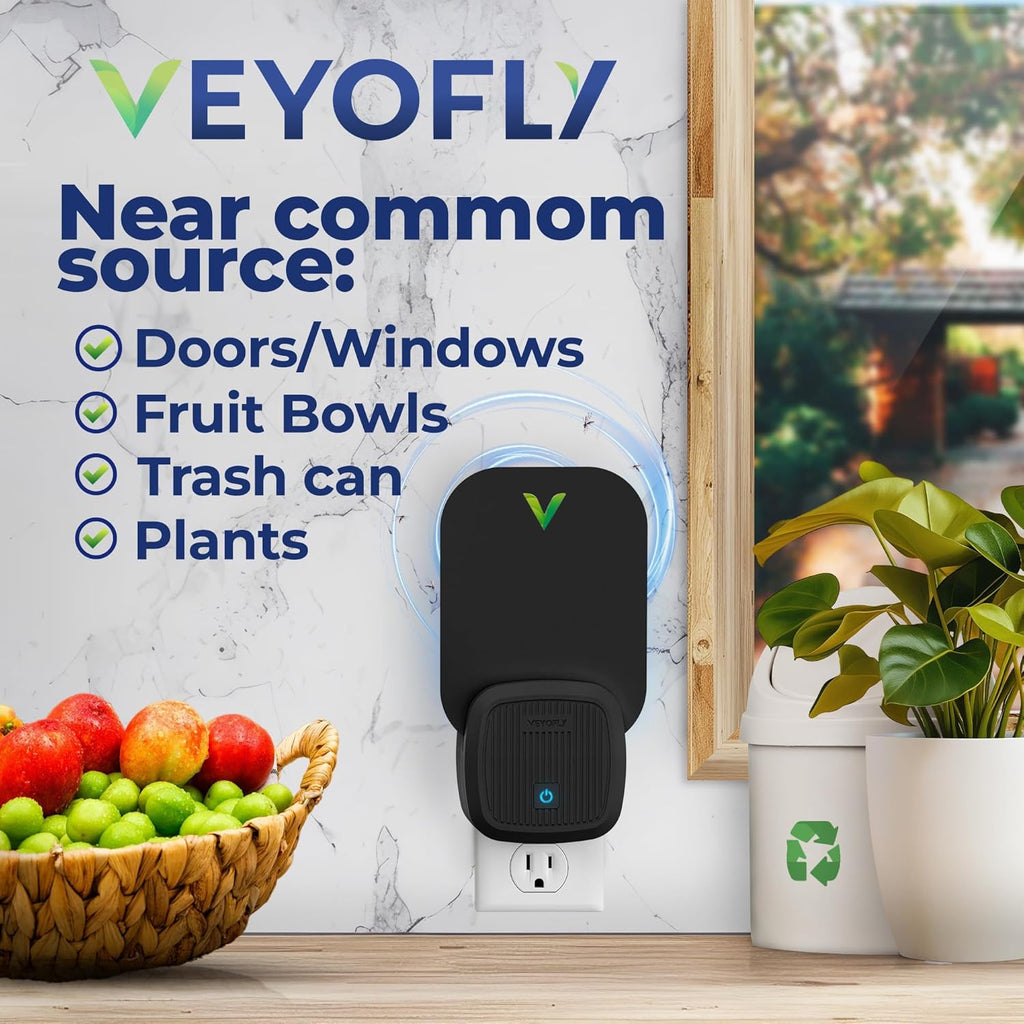 VEYOFLY Fruit Fly Traps Indoor Plug-in UV, Gnat Trap, 2 Device + 6 Refills | UV light attracts insects to glue cards