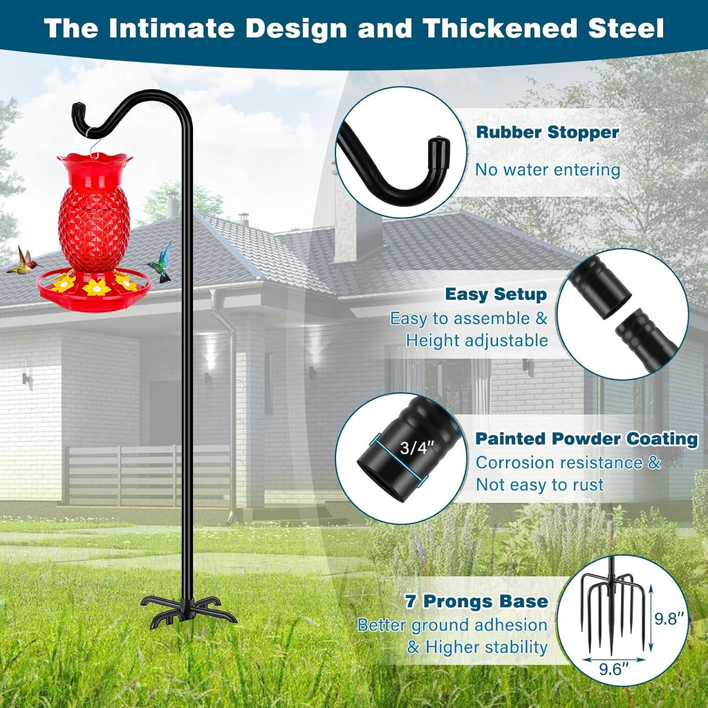 Gtongoko Adjustable Shepherds Hooks for Outdoor 76 Inch Bird Feeder Pole with 7 Prongs Base, 3/4 Inch Thick Heavy Duty