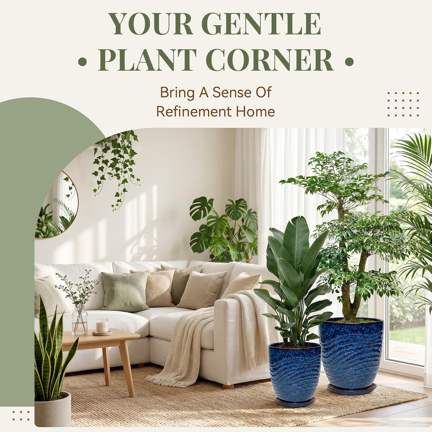 11.8 Inch Modern Ceramic Plant Pot with Saucer, Flower Pot with Drainage Hole Mesh Net,Indoor Outdoor Planter (Speckle