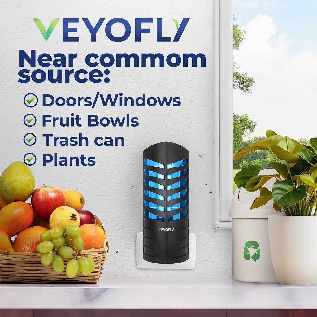 VEYOFLY Fruit Fly Traps for Indoors (4 Device + 12 Refills), Gnat Trap Indoor Plug in, Bug Traps, Flying Insect Trap